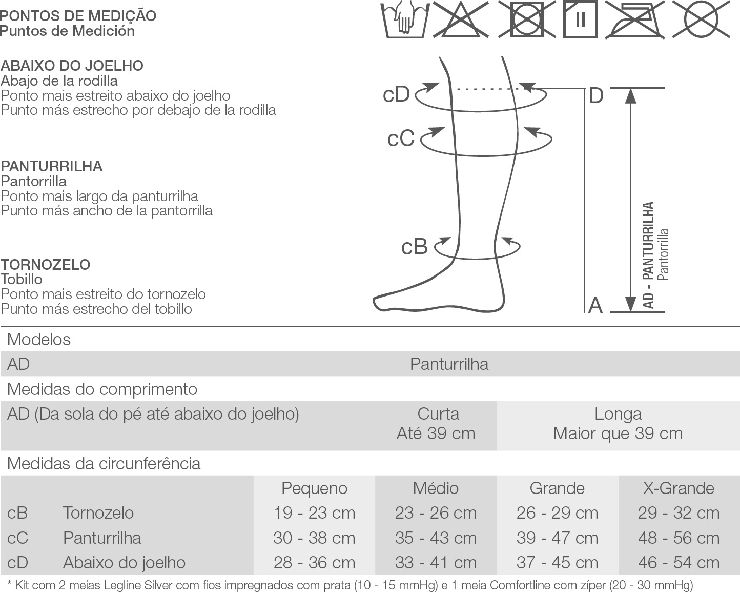 Tabela de medidas Venosan Ulcercomfort com Zíper · Unissex
